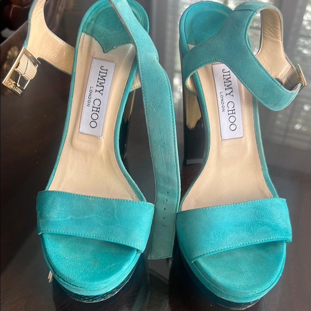 Jimmy Choo Blue Suede Heels Platform